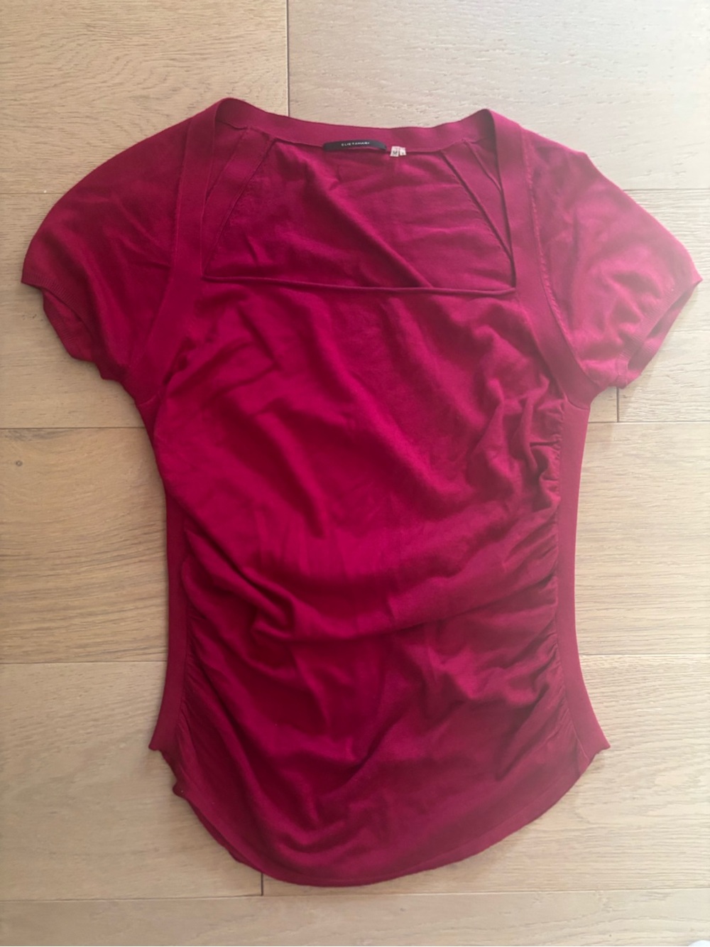 Elie Tahari Deep Red Square-Neck Short Sleeve Top